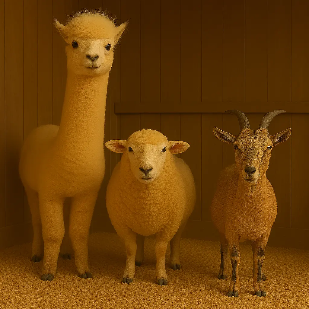 Alpaka owca i koza na pellecie ze słomy